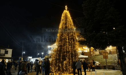 Το πρώτο χριστουγεννιάτικο δέντρο πανελληνίως που στολίστηκε και φωτίστηκε είναι αυτό του Ταξιάρχη Χαλκιδικής.