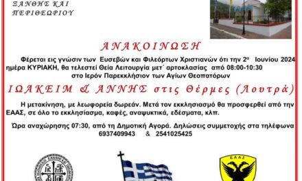 ΕΚΚΛΗΣΙΑΣΜΟΣ ΣΤΟΝ Ι.Ν ΑΓΙΩΝ ΘΕΟΠΑΤΟΡΩΝ ΙΩΑΚΕΙΜ ΚΑΙ ΑΝΝΗΣ (ΘΕΡΜΕΣ)