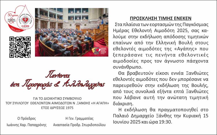 Παγκόσμια Ημέρα Εθελοντή Αιμοδότη 2025