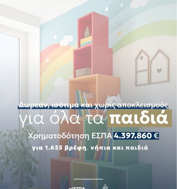 Περιφέρεια Ανατολικής Μακεδονίας και Θράκης: 4,4 εκ. ευρώ, για δωρεάν, ισότιμη και χωρίς αποκλεισμούς πρόσβαση σε βρεφικούς, παιδικούς σταθμούς και ΚΔΑΠ